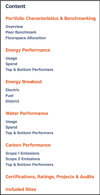 Table of contents to see the sections of your ESG disclosure.