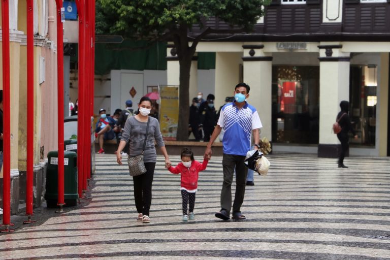 Family wearing masks